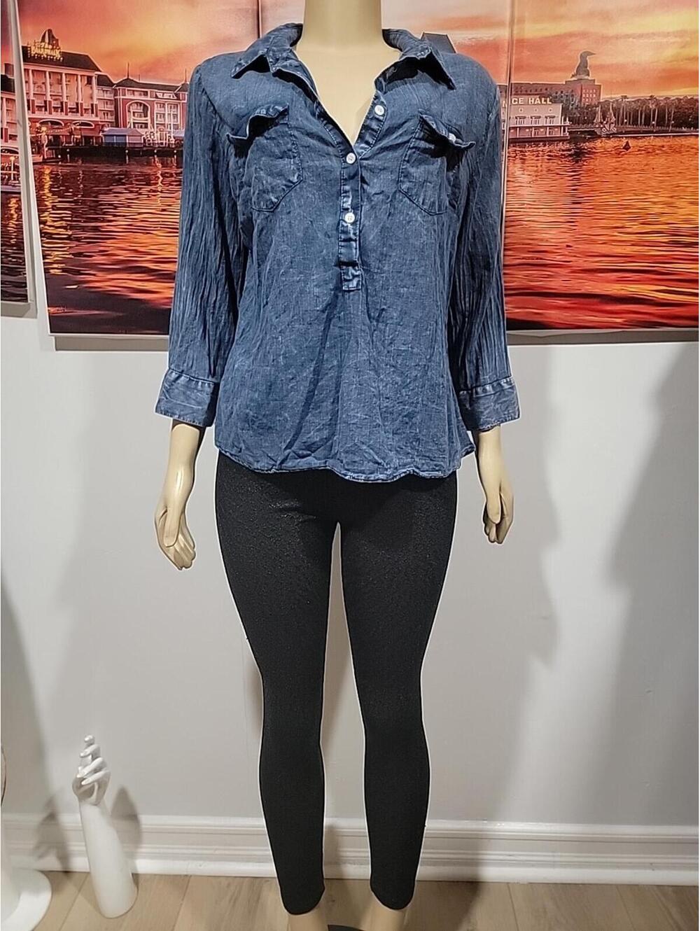 JAK Boho Peasant Tie Dye Blue Roll-tab Sleeves XL Ladies Top Tunic Blouse #R2